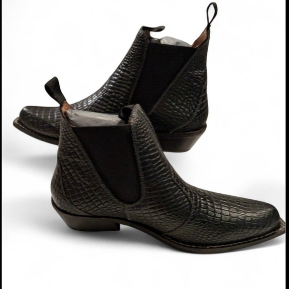 Free People leather Cowboy Black Textured Ankle Boots - Picture 2 of 8